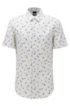 Floral-print shirt in linen with cotton, Yellow