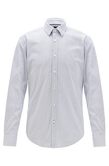 Hugo Boss Slim-fit Shirt In Monogram-print Stretch-cotton Poplin In Blue