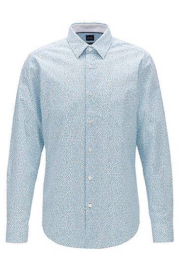 Hugo Boss Regular-fit Shirt In Stretch Cotton With Exclusive Print In Blue
