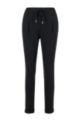 Pantalones regular fit de crepé japonés con cordón en la cintura, Negro