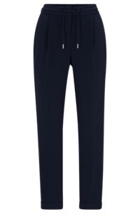 Regular-fit drawstring trousers in crease-resistant Japanese crepe, Dark Blue