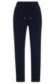 Pantalon Regular Fit en crêpe japonais avec taille à cordon de serrage, Bleu foncé