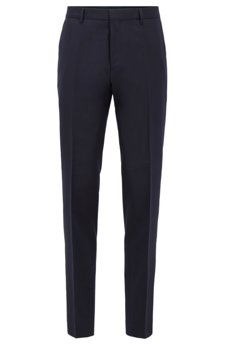 Slim-fit trousers in micro-patterned virgin wool, Dark Blue