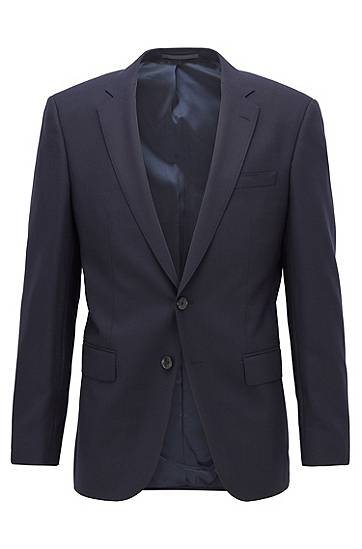 Hugo Boss Slim-fit Jacket In Patterned Virgin Wool In Black