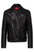 Slim-fit biker jacket in heavyweight nappa leather, Black