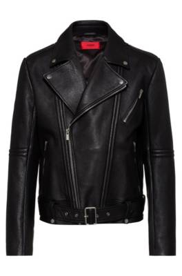 Hugo Slim-fit Biker Jacket In Heavyweight Nappa Leather In Black | ModeSens