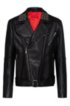 Slim-fit leather jacket with studded details, Black