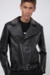 Slim-fit leather jacket with studded details, Black