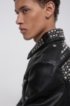 Slim-fit leather jacket with studded details, Black