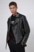 Slim-fit leather jacket with studded details, Black