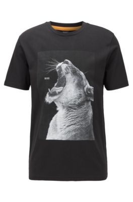 Boss Cotton Jersey T Shirt With Pvc Free Animal Print