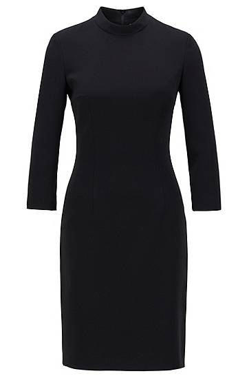 Hugo Boss Japanese-crepe Dress With Stand Collar In Black