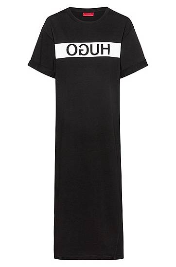 Hugo Relaxed-fit Jersey T-shirt Dress With Reversed Logo In Black