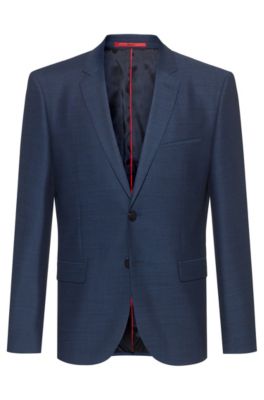Extra-slim-fit jacket in a micro-patterned wool blend, Blue