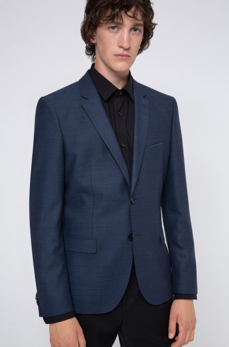Extra-slim-fit jacket in a micro-patterned wool blend, Blue