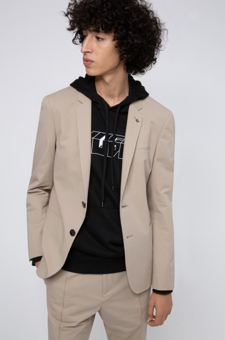 Extra-slim fit jacket in stretch cotton, Beige