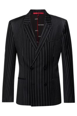 Double-breasted extra-slim-fit jacket in pinstripe wool, Patterned