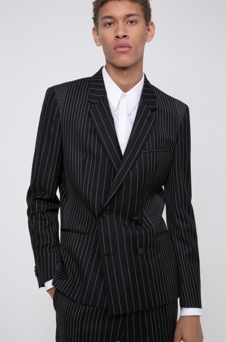 Double-breasted extra-slim-fit jacket in pinstripe wool, Patterned