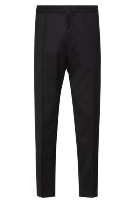 Extra-slim-fit stretch-twill trousers with elasticated waist, Black