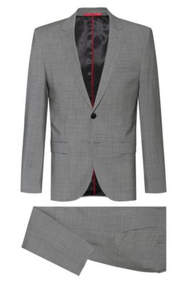 Extra-slim-fit suit in micro-houndstooth virgin wool, Grey