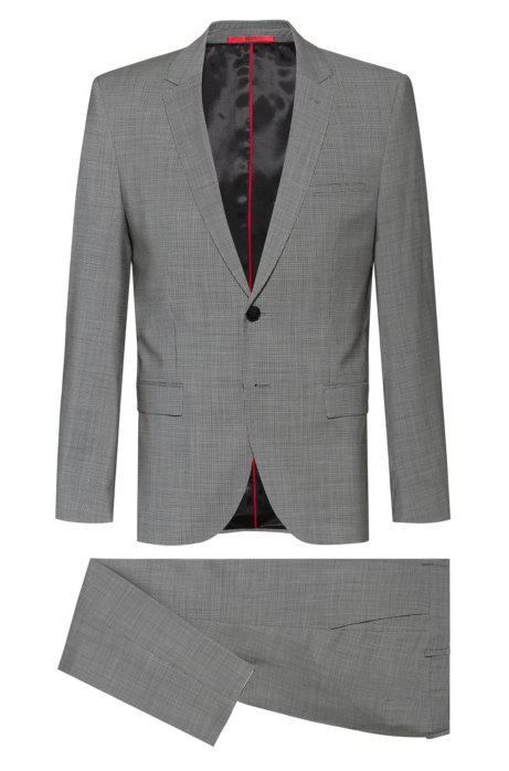 Extra-slim-fit suit in micro-houndstooth virgin wool, Grey