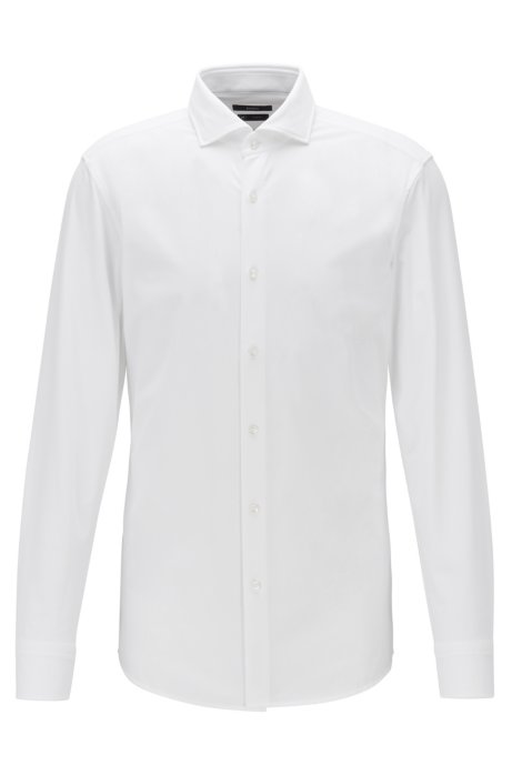 Slim-fit shirt in performance-stretch micro-dobby fabric, White