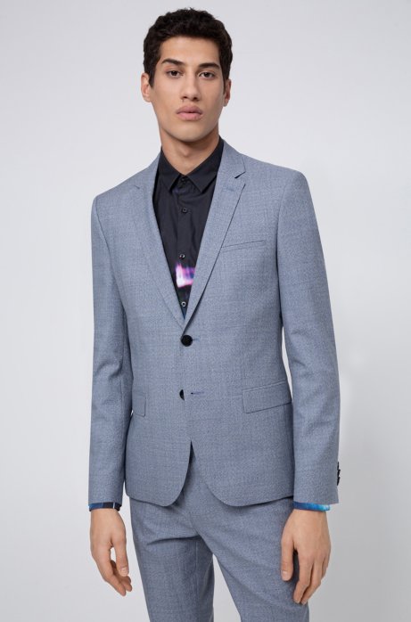 Extra-slim-fit jacket in melange virgin wool, Blue