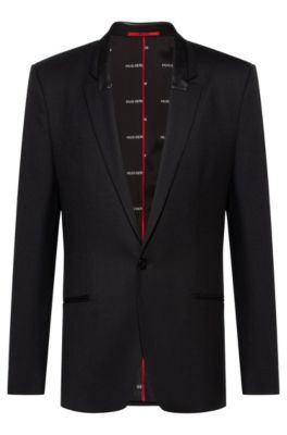 Extra-slim-fit jacket with "HUGO loves Berlin" lining, Black