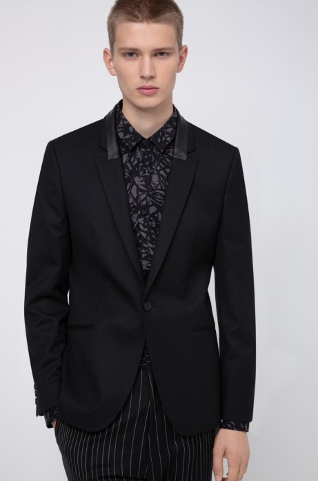 Extra-slim-fit jacket with "HUGO loves Berlin" lining, Black