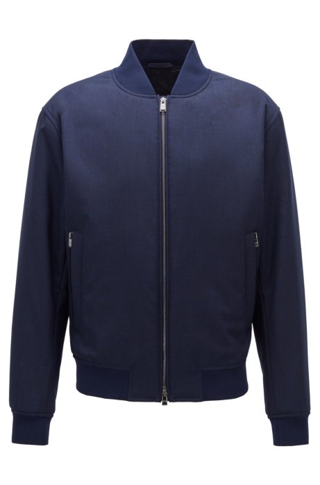 Bomber jacket in melange virgin wool, Dark Blue