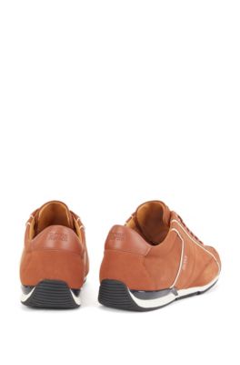 Sløset hav det sjovt Forklaring BOSS - Low-top trainers in mixed leather with perforated panels