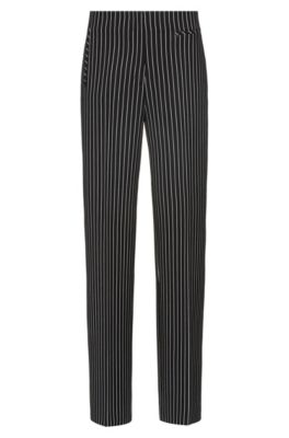 Regular-fit trousers in striped stretch fabric, Black