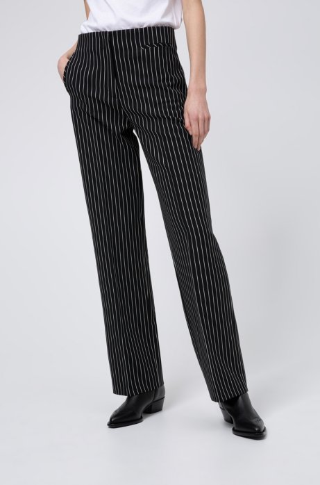 Regular-fit trousers in striped stretch fabric, Black