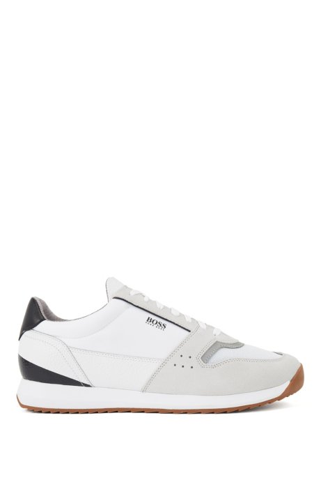 Running-style trainers in mixed materials, White
