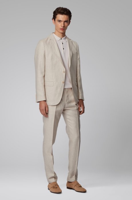 Vegan slim-fit suit in Italian linen, Light Beige