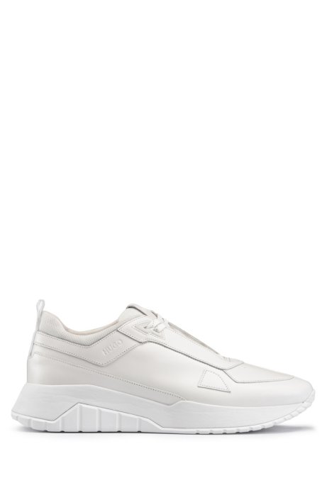 Running-style trainers in tonal nappa leather and mesh, White