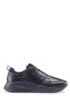 Running-style trainers in tonal nappa leather and mesh, Dark Blue