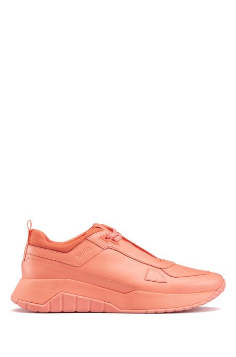 Running-style trainers in tonal nappa leather and mesh, Pink
