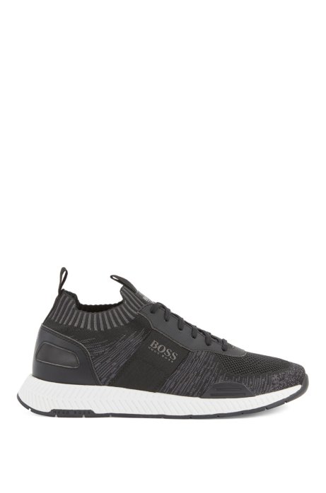 Running-style trainers in mixed materials with knitted sock, Black