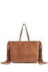 Calf-suede shopper bag with tassel detailing, Brown