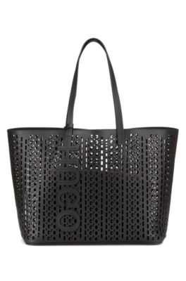 Italian-leather shopper bag with laser 