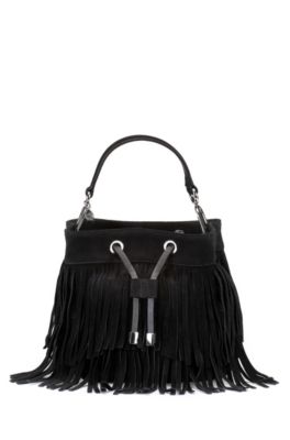 black suede bucket bag