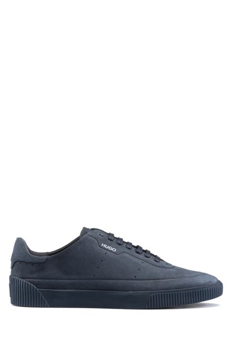 Tennis-style nubuck trainers with tonal sole and laces, Dark Blue