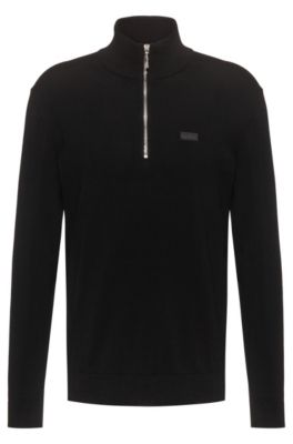 Regular-fit sweater with reversed-logo badge, Black