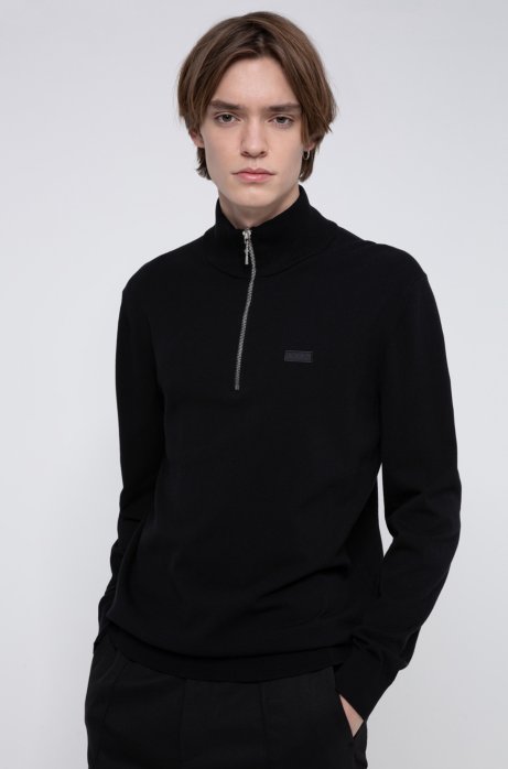 Regular-fit sweater with reversed-logo badge, Black