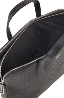 hugo boss signature embossed leather single zip briefcase