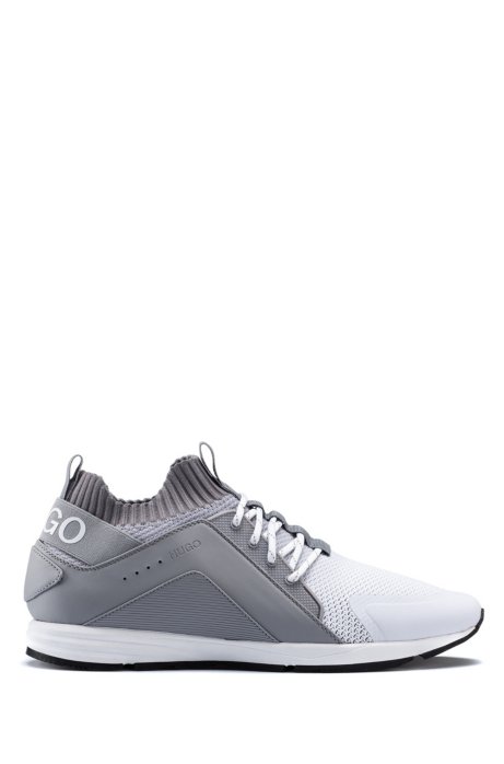 Logo trainers with hybrid uppers and knitted sock, Grey