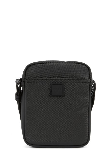 Logo-strap reporter bag with micro-pebble print, Black