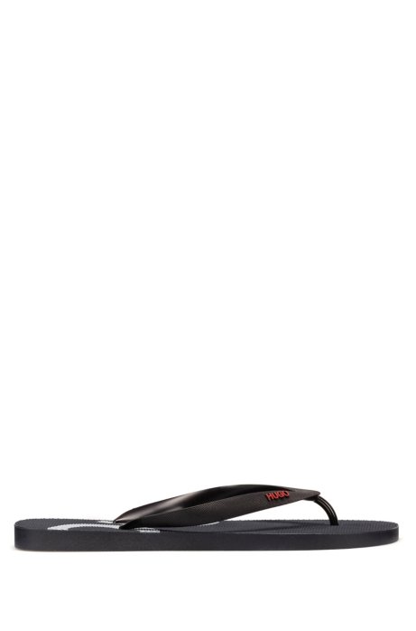 Rubber flip-flops with contrast logos, Dark Blue