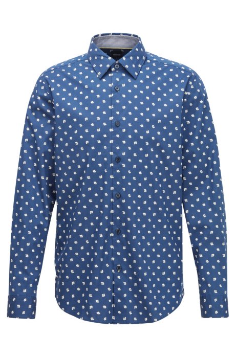 Regular-fit shirt with exclusive floral print, Dark Blue
